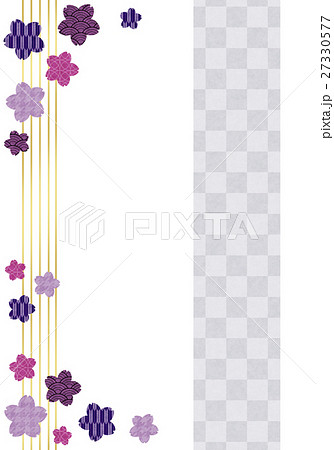 縦向きの紫の和柄桜の和風フレームのイラスト素材
