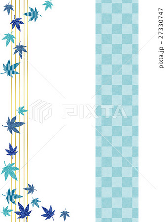 縦向きの青い和柄紅葉の和風フレームのイラスト素材