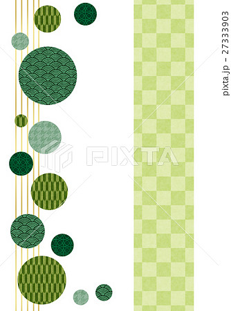 縦向きの緑の和柄水玉の和風フレームのイラスト素材