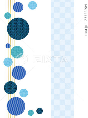 縦向きの青い和柄水玉の和風フレームのイラスト素材