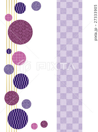 縦向きの紫の和柄水玉の和風フレームのイラスト素材