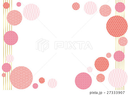 ピンクの和柄水玉の和風フレームのイラスト素材