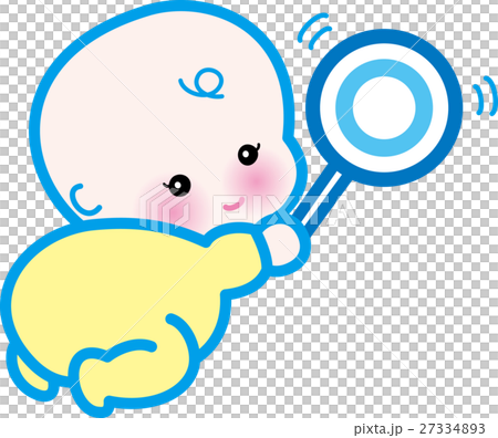 赤ちゃん　はいはい　かわいい　イエロー　青丸 27334893