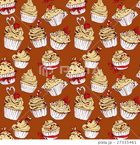 Seamless pattern with decorated sweet cupcakes 27335461