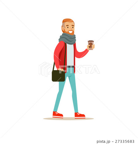 Hipster Guy With A Beard Holding A Paper To Go Hipster Guy With A Beard Holding A Paper To Go 27335683