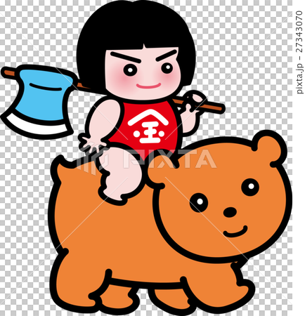 熊にまたがる金太郎 端午の節句 五月 まさかりのイラスト素材