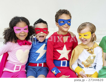 Superheroes Cheerful Kids Expressing Positivity Concept Superheroes Cheerful Kids Expressing Positivity Concept 27344620