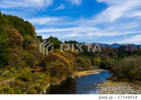 渡良瀬渓谷鉄道と紅葉 27349058