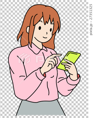 スマートフォンをいじる女性のイラスト素材