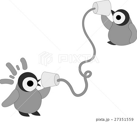 可愛い赤ちゃんペンギンと糸電話のイラスト素材