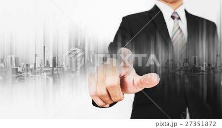 Businessman pointing finger on screen 27351872
