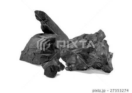 Natural wood charcoal on white background 27353274
