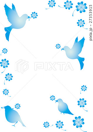 青い鳥 四つ葉のクローバーのイラスト素材
