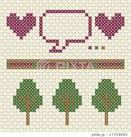 Cross stitch patterns of heart tree and dialog box 27358083