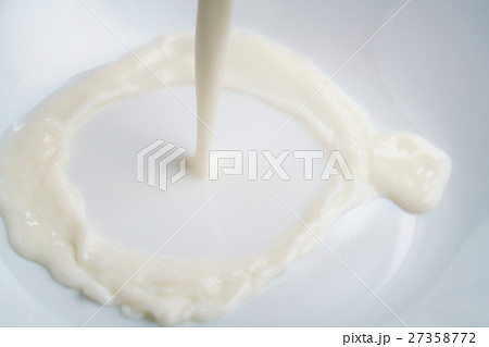 pouring milk into bowl from above 27358772