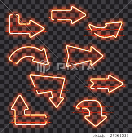 Set of glowing orange neon arrows 27361035