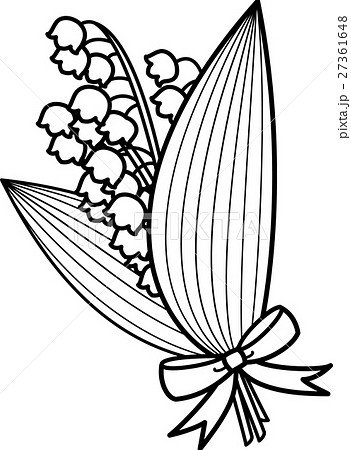 すずらん花束リボン付き 白黒ぬり絵線画ラインのイラスト素材