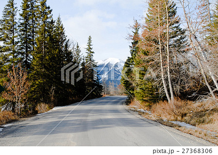 冬のカナディアン・ロッキー　朝のバーミリオン・レイク沿いの道 27368306
