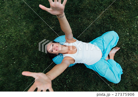 Happy pregnant yoga prenatal maternity doing 27375906