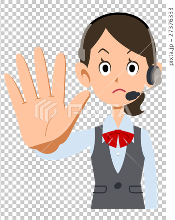 ヘッドセットを装着した制服着用の女性会社員が制止する 27376333