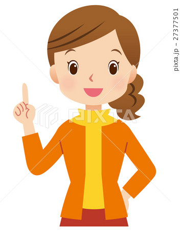 女性ポーズ 主婦 表情 指差しのイラスト素材