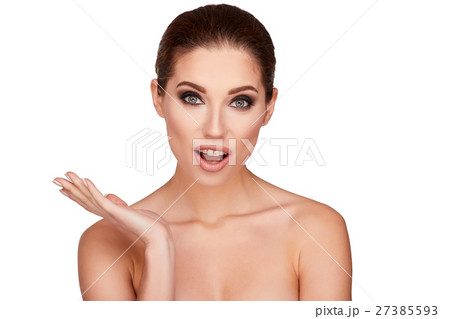 Beautiful woman face close up portrait young studio on white Beautiful woman face close up portrait young studio on white 27385593