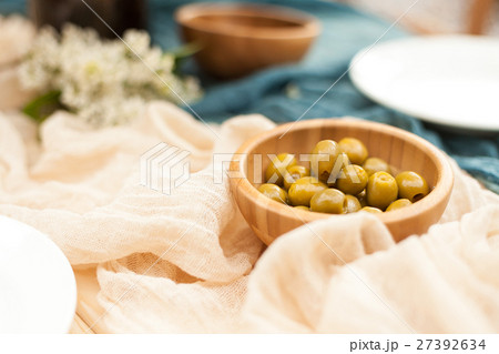 green olives on fabric background. green olives on fabric background. 27392634
