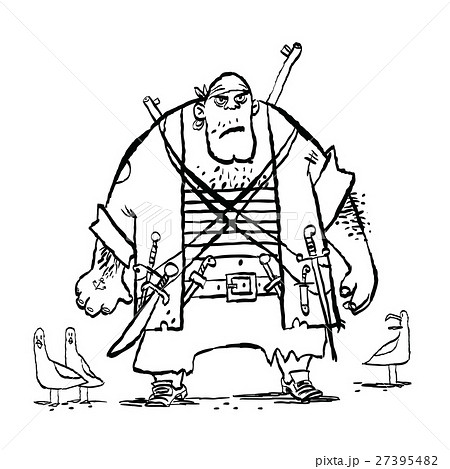 Huge funny pirate and seagulls Huge funny pirate and seagulls 27395482