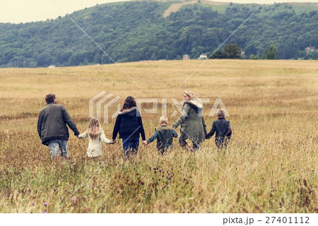 Family Walking Field Nature Togetherness Concept 27401112