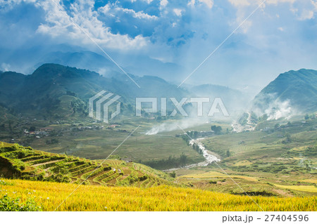 Rice fields on terraced in rainny season Vietnam 27404596