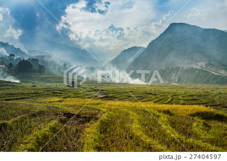 Rice fields on terraced in rainny season Vietnam 27404597