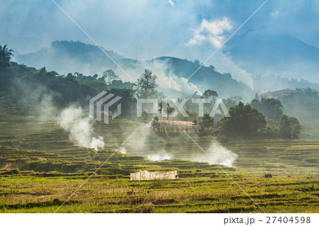 Rice fields on terraced in rainny season Vietnam Rice fields on terraced in rainny season Vietnam 27404598