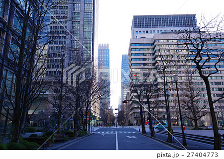冬の都会の並木道と交差点　広角 27404773