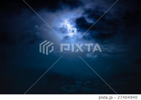 Nighttime sky with clouds and moon with shiny. 27404940