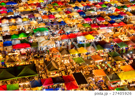 Multi-color tents the train night market Bangkok 27405926