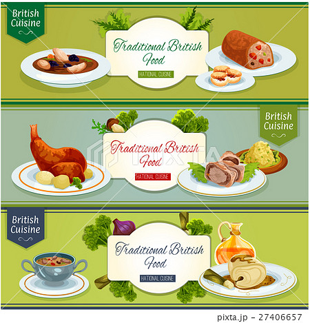 British cuisine national dishes banner set designのイラスト素材 ...