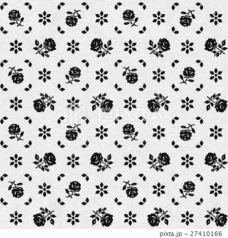 薔薇パターン背景 連続模様 白黒1のイラスト素材