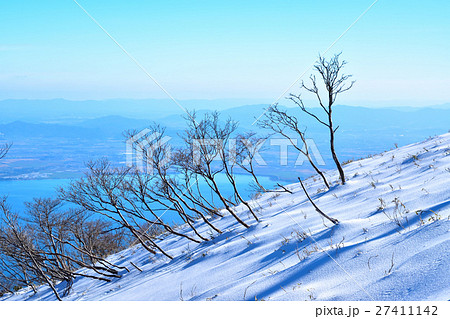 蓬莱山の雪原と琵琶湖の眺め 27411142
