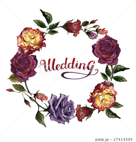Wildflower rose flower wreath in a watercolor 27414304