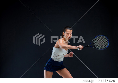 Portrait of beautiful girl tennis player with a Portrait of beautiful girl tennis player with a 27415626