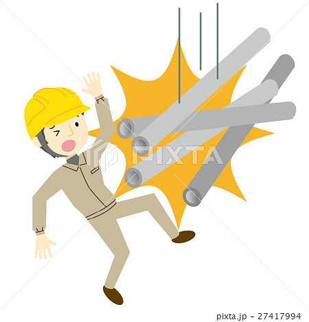 落下物事故に遭う作業員男性のイラスト素材