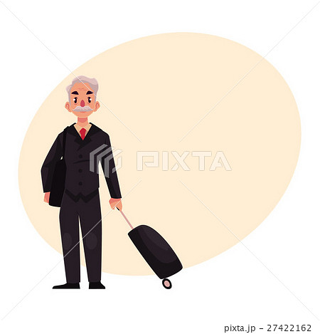 Old, senior man in black suit with suitcase in 27422162