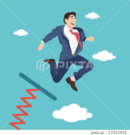 Businessman jumping from springboard on blue sky Businessman jumping from springboard on blue sky 27422958