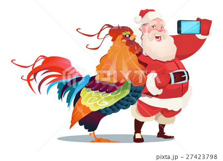 Cartoon Rooster And Santa Clause Making Selfie 27423798