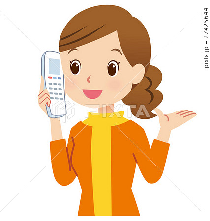 電話をかける女性 主婦のイラスト素材