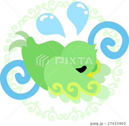 落ち込む不思議な模様の可愛い小鳥のイラスト素材
