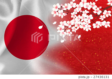 日本 国旗 桜 背景 のイラスト素材