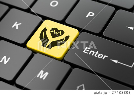 Insurance concept: Heart And Palm on computer Insurance concept: Heart And Palm on computer 27438803