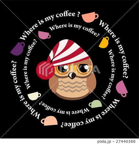 Sleepy owl and dance colored coffee cups 27440366
