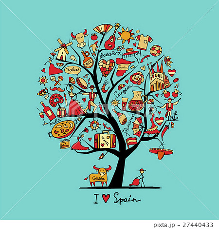 Art tree with spain symbols for your design 27440433